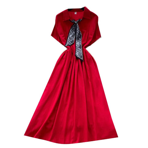 Elegant Shirt Dress with Scarf
