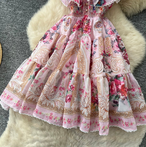 Deep V-neck Floral Print Dress