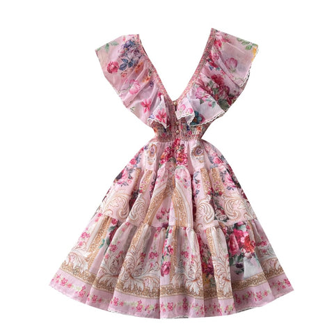 Deep V-neck Floral Print Dress