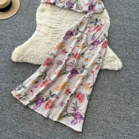 Asymmetric Floral Camisole & Skirt 2Pcs