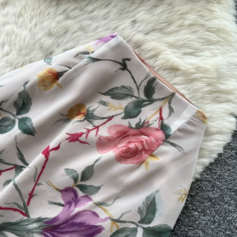 Asymmetric Floral Camisole & Skirt 2Pcs