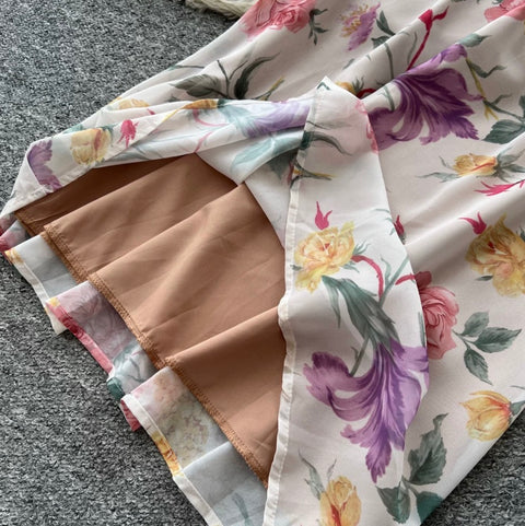 Asymmetric Floral Camisole & Skirt 2Pcs