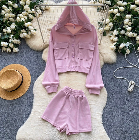 Hoodie Cardigan & Shorts Casual 2Pcs