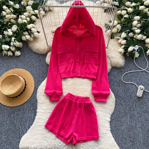 Hoodie Cardigan & Shorts Casual 2Pcs