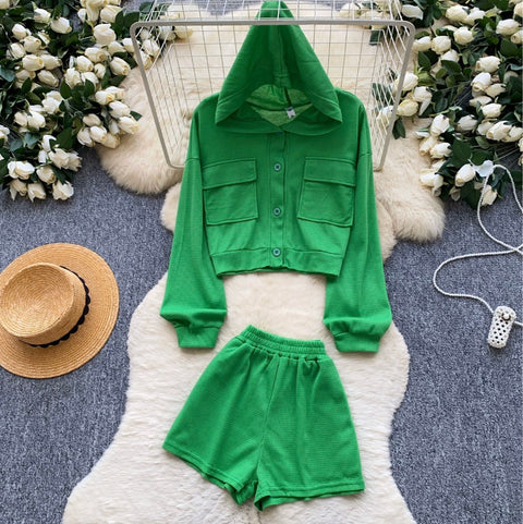 Hoodie Cardigan & Shorts Casual 2Pcs