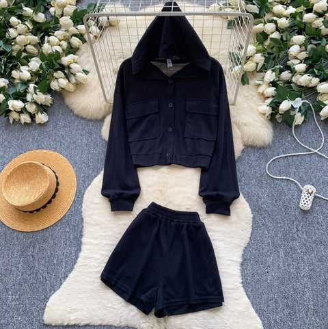 Hoodie Cardigan & Shorts Casual 2Pcs