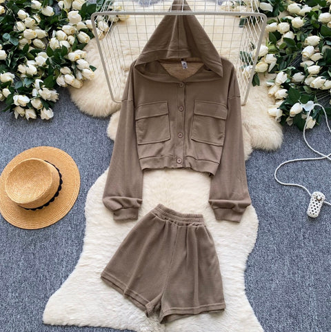 Hoodie Cardigan & Shorts Casual 2Pcs