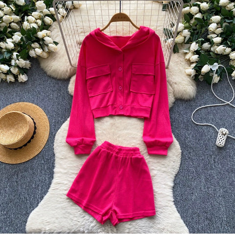 Hoodie Cardigan & Shorts Casual 2Pcs