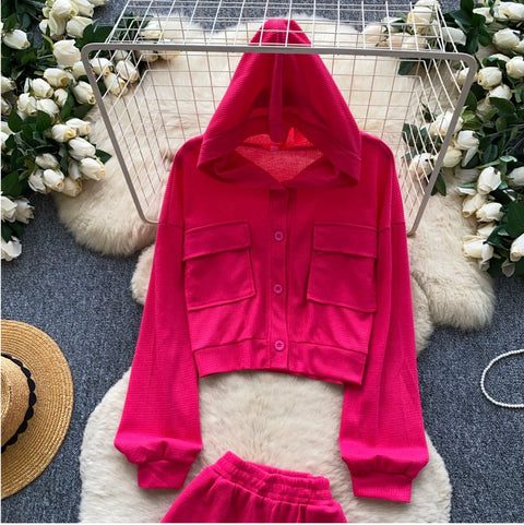 Hoodie Cardigan & Shorts Casual 2Pcs