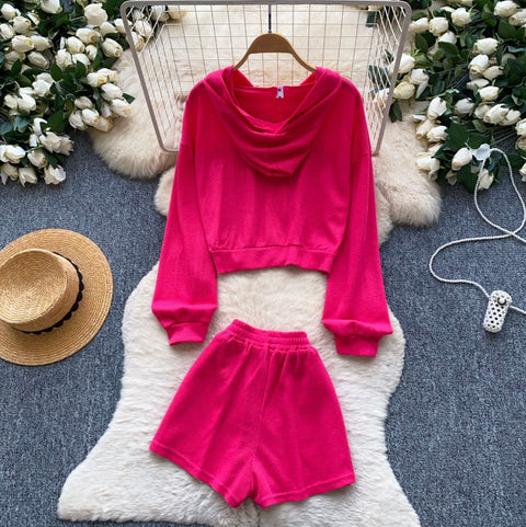 Hoodie Cardigan & Shorts Casual 2Pcs