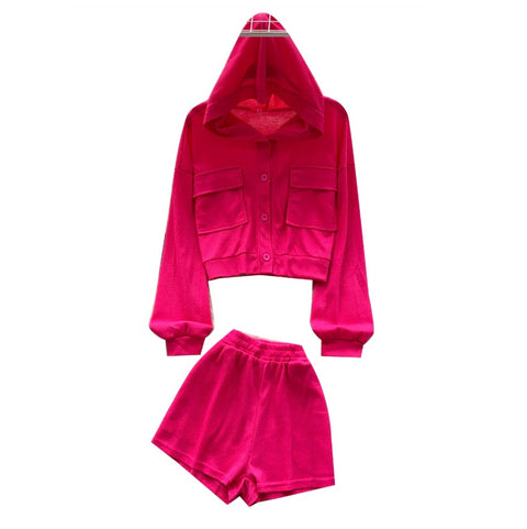 Hoodie Cardigan & Shorts Casual 2Pcs