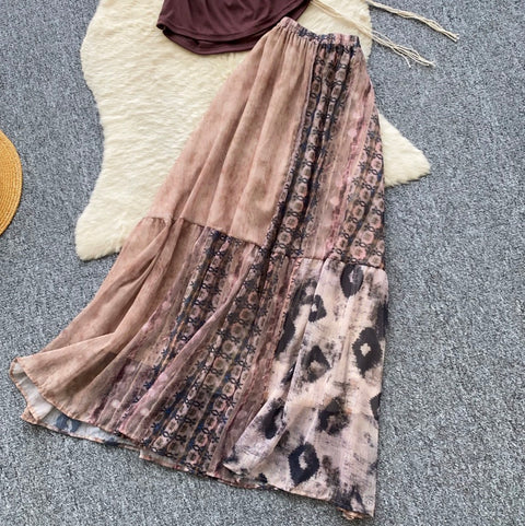 Off-shoulder Top & Print Skirt 2Pcs