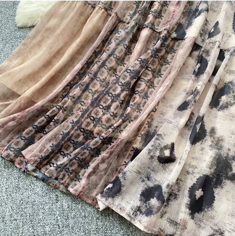 Off-shoulder Top & Print Skirt 2Pcs
