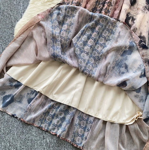 Off-shoulder Top & Print Skirt 2Pcs