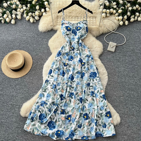 French Style Floral Print Slip Dress