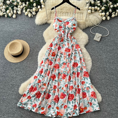 French Style Floral Print Slip Dress