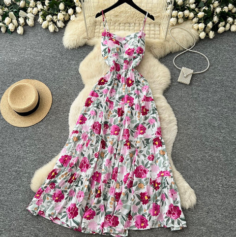 French Style Floral Print Slip Dress