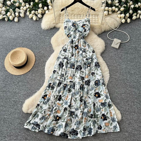 French Style Floral Print Slip Dress