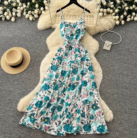 French Style Floral Print Slip Dress
