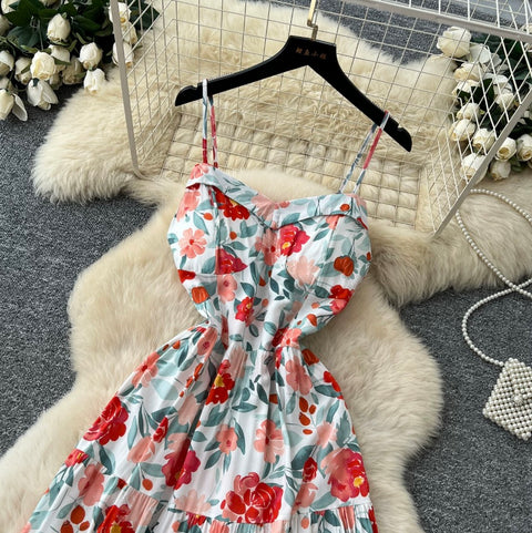 French Style Floral Print Slip Dress