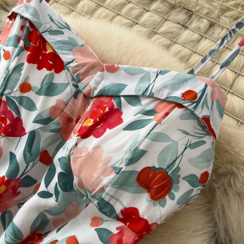 French Style Floral Print Slip Dress