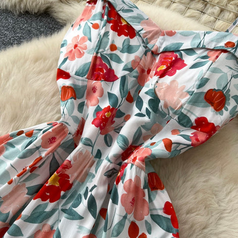 French Style Floral Print Slip Dress