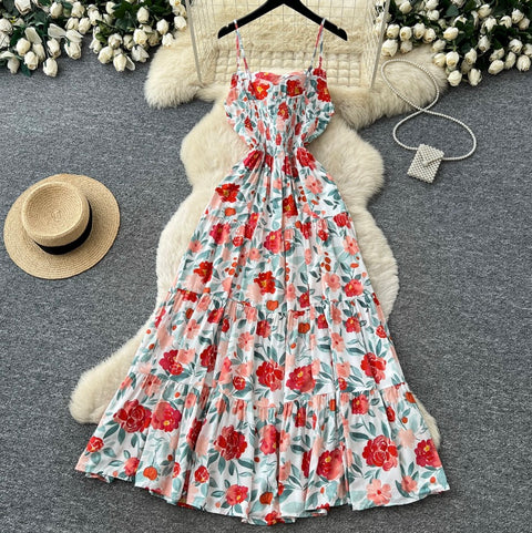French Style Floral Print Slip Dress