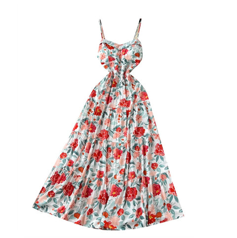 French Style Floral Print Slip Dress
