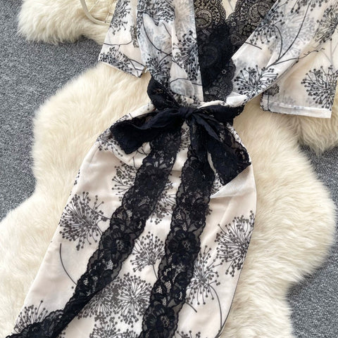 Sexy V-neck Lace Patchwork Dress