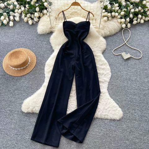 Simple Design Padded Black Slip Jumpsuit