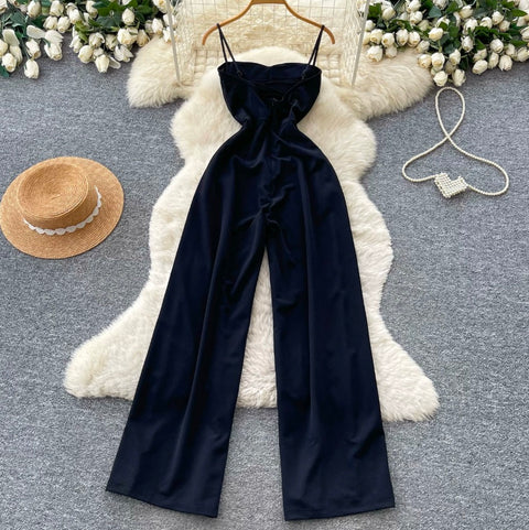 Simple Design Padded Black Slip Jumpsuit