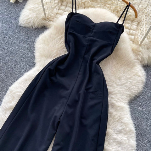 Simple Design Padded Black Slip Jumpsuit