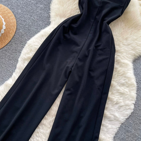 Simple Design Padded Black Slip Jumpsuit