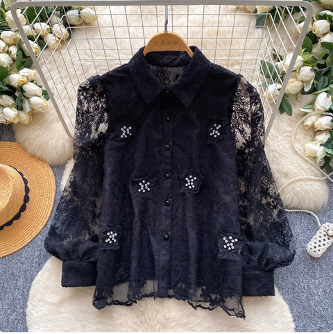 Korean Style Embroidered Lace Shirt