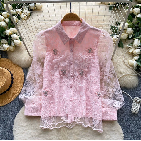 Korean Style Embroidered Lace Shirt
