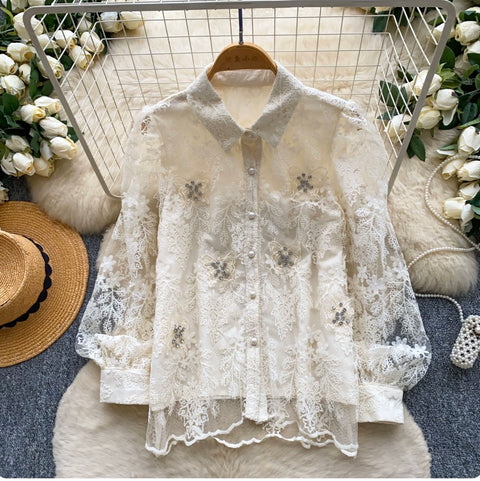 Korean Style Embroidered Lace Shirt