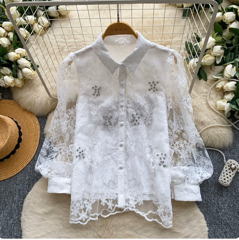 Korean Style Embroidered Lace Shirt