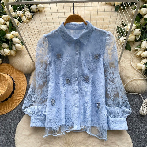Korean Style Embroidered Lace Shirt