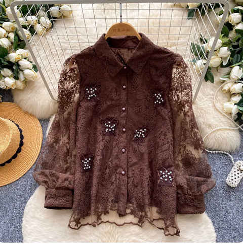 Korean Style Embroidered Lace Shirt