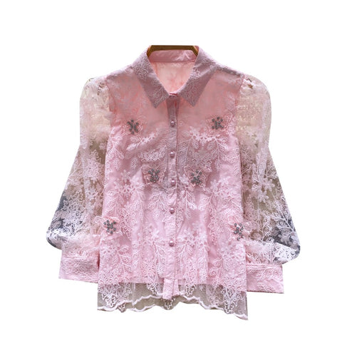 Korean Style Embroidered Lace Shirt
