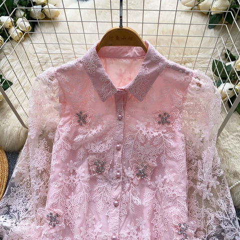 Korean Style Embroidered Lace Shirt