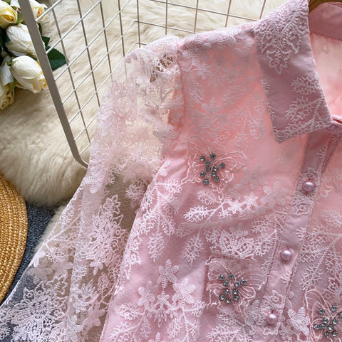 Korean Style Embroidered Lace Shirt