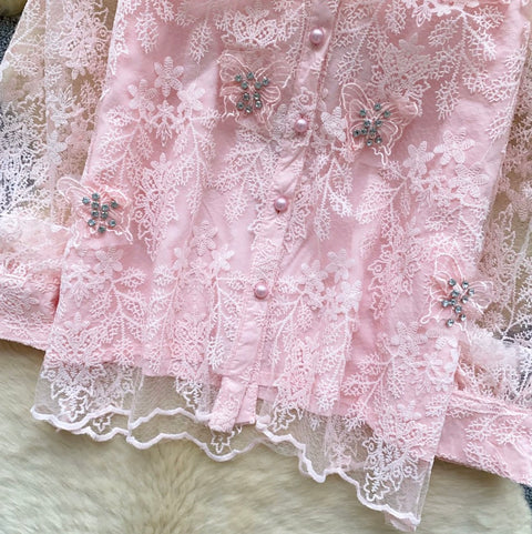 Korean Style Embroidered Lace Shirt