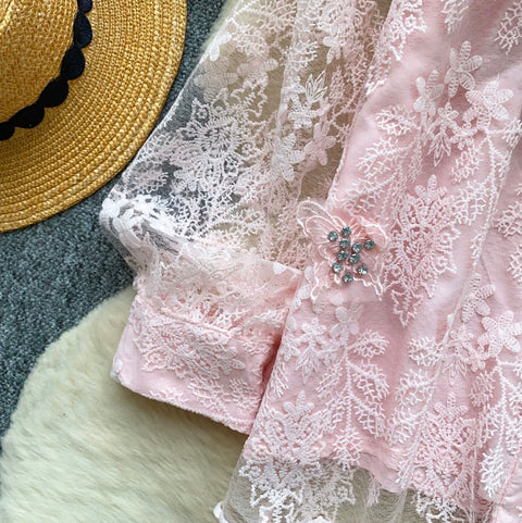 Korean Style Embroidered Lace Shirt
