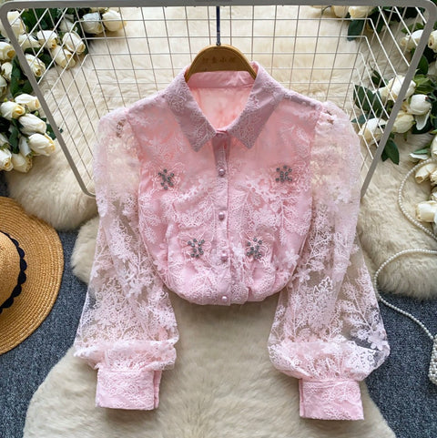 Korean Style Embroidered Lace Shirt