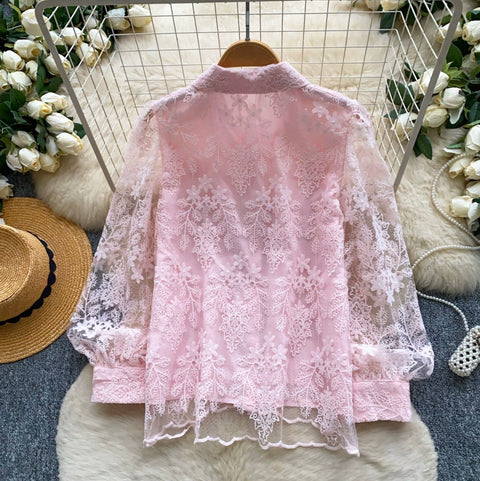 Korean Style Embroidered Lace Shirt