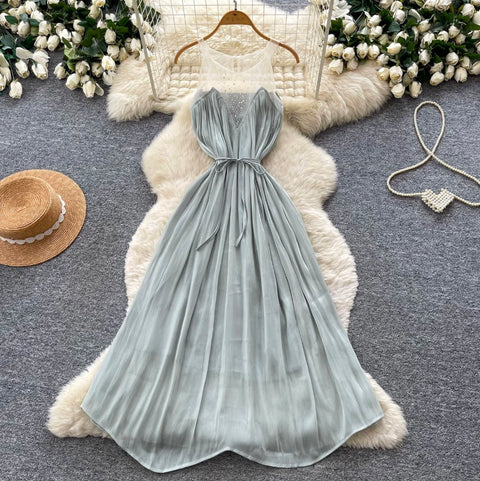 Sleeveless Mesh Patchwork Halter Dress