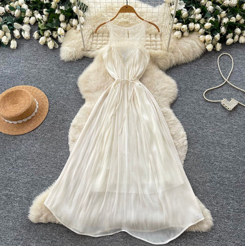 Sleeveless Mesh Patchwork Halter Dress
