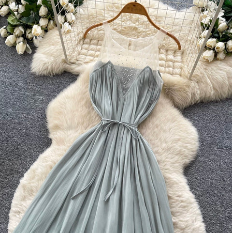 Sleeveless Mesh Patchwork Halter Dress