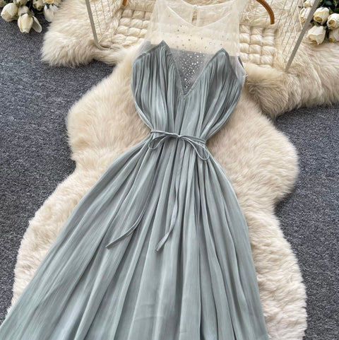 Sleeveless Mesh Patchwork Halter Dress